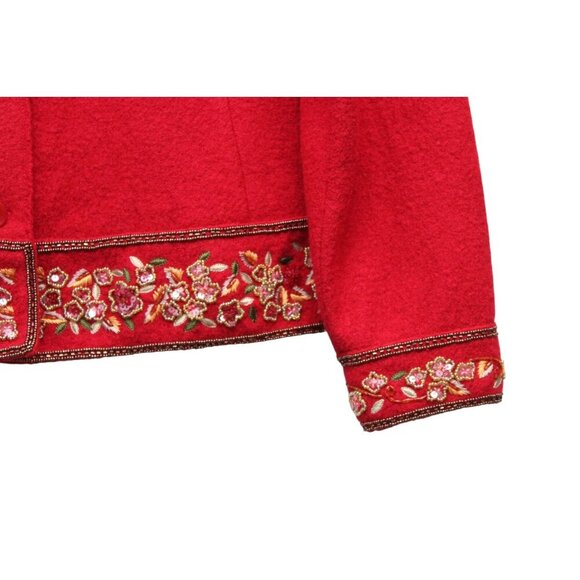 Talbots Jacket Size Large Petite 100% Wool Red Classic Embroidered Sequin Beaded - Picture 5 of 15